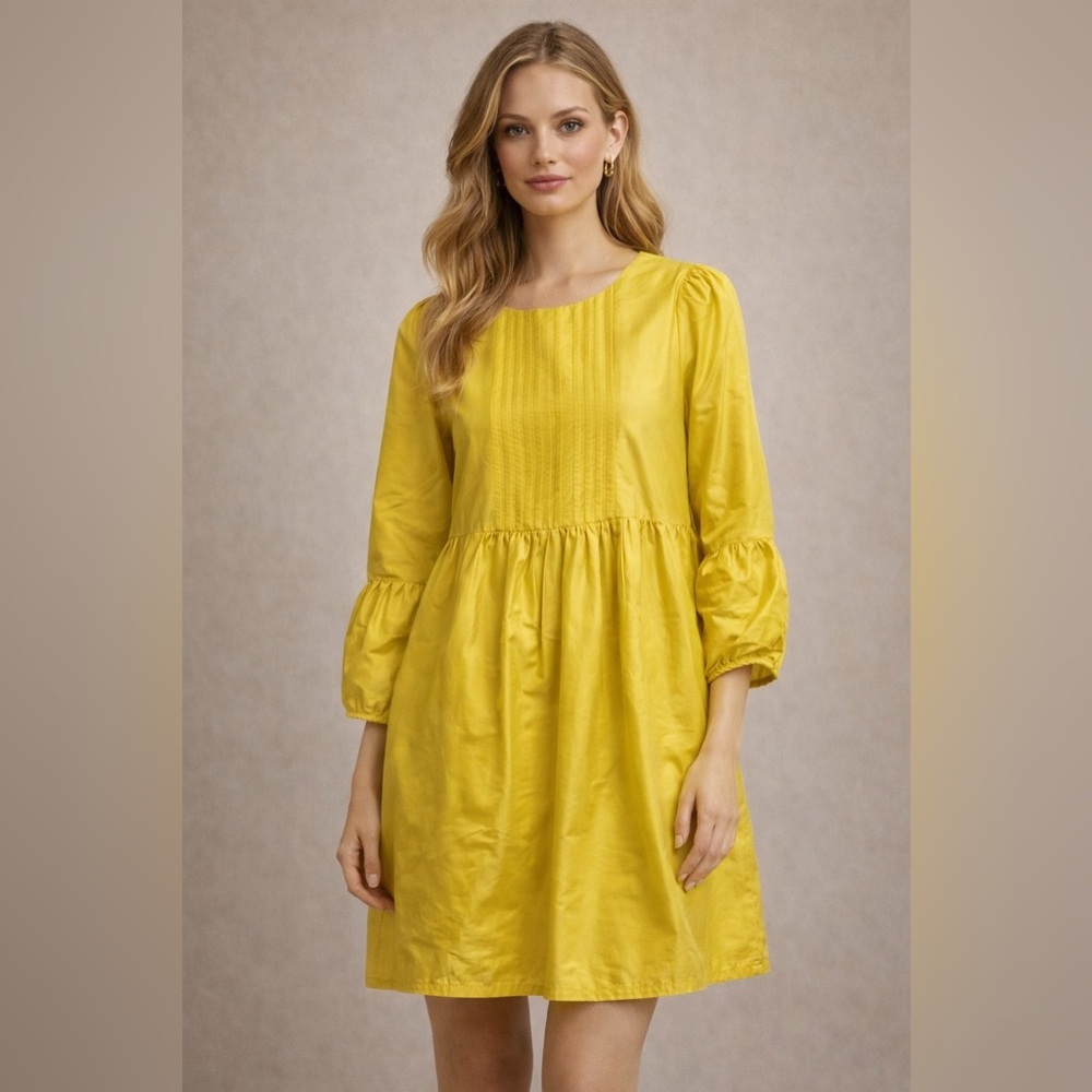 CYNTHIA ROWLEY PLEATED SILK MINI DRESS Size 2 Dry Cleaned Like New, Puff Sleeves